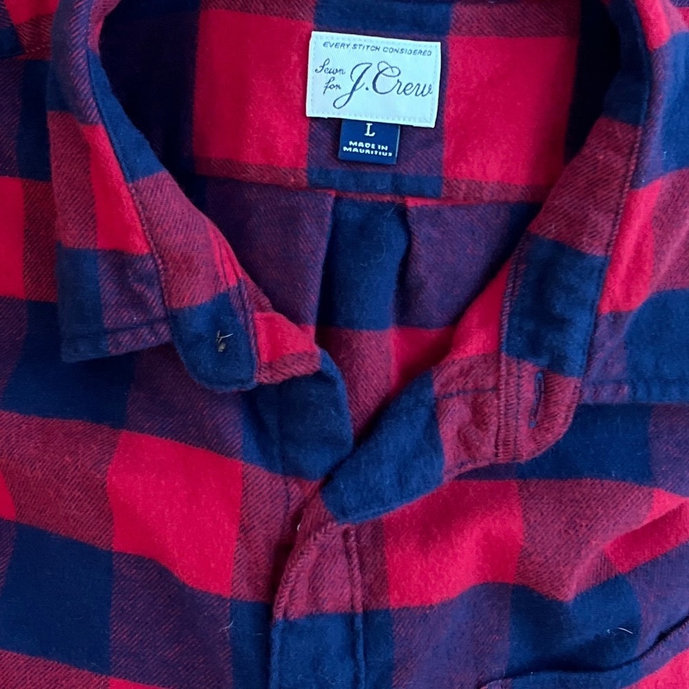 J.Crew Flannel Shirt Large Mens Slim Buffalo Plaid Red Navy Blue Lumberjack